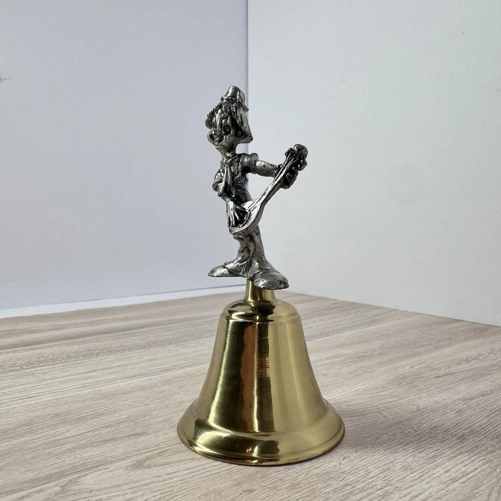 Vintage Jester Musician Hand Bell‎ Brass Silver Tone Cast Metal Taiwan ROC